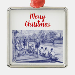 Vintage roeierscrew op de steiger metalen ornament