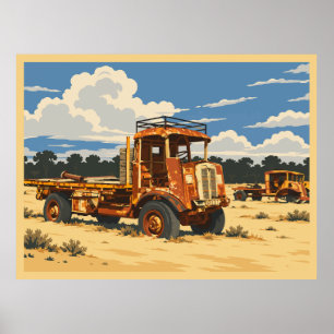 Vintage Roestige Truck Sturt Stony Desert Poster