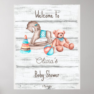 Vintage roestvrij baby shower wit  poster
