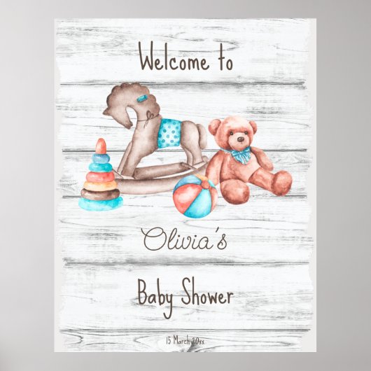 Vintage roestvrij baby shower wit  poster (Voorkant)