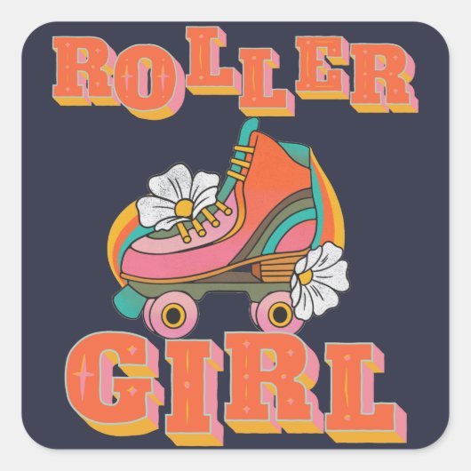 vintage roller girl roller schaatsen vierkante sticker (Voorkant)