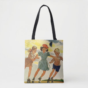 Vintage Roller Skeen Fun Kinderen Jongens en Meisj Tote Bag