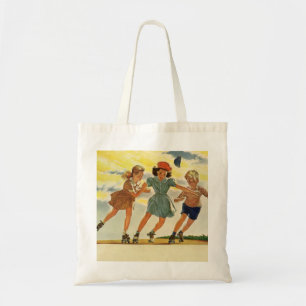 Vintage Roller Skeen Fun Kinderen Jongens en Meisj Tote Bag
