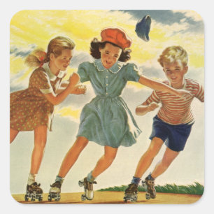 Vintage Roller Skeen Fun Kinderen Jongens en Meisj Vierkante Sticker
