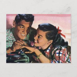 Vintage Romance, High School Sweethearts in Love Briefkaart