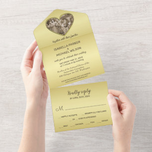 Vintage Romance stel, man en vrouw, goud All In One Uitnodiging