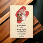 Vintage Romantic Bride Groom Retro Vrijgezellenfee Kaart<br><div class="desc">Deze  retro-komische bruiddoucheuitnodiging is geschikt voor een moderne bruiloft. Het oude minimalistische ontwerp kenmerkt  Romantic de Groom van de Brug Bridal Uitnodiging van de Groot van de Bridal</div>