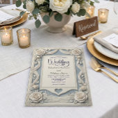 Vintage Romantic Neoclassical Blue 3D Rose  Kaart