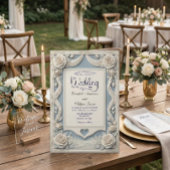 Vintage Romantic Neoclassical Blue 3D Rose  Kaart