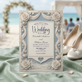 Vintage Romantic Neoclassical Blue 3D Rose Kaart