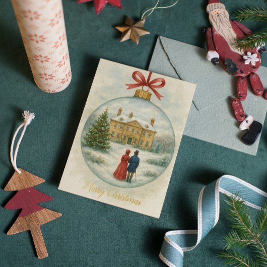 Vintage Romantic Pride and Prejudice Christmas Folie Feestdagenkaart
