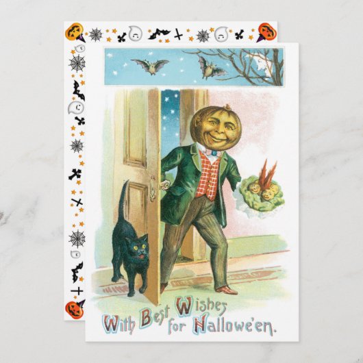 Vintage Romantic Pumpkin Head Halloween Kaart (Voorkant / Achterkant)