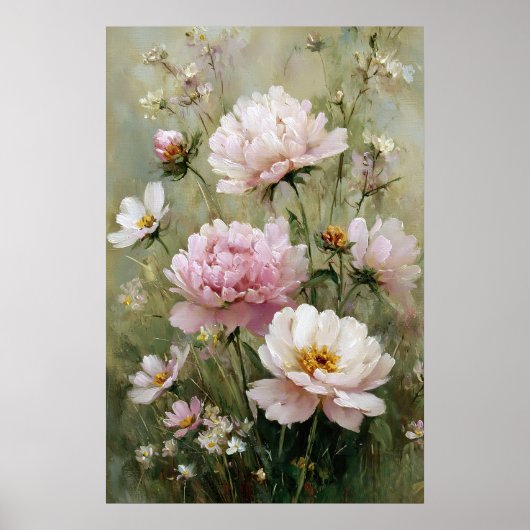 Vintage Romantic Wildflower Pastel Pink Wall Art  Poster (Voorkant)