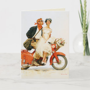 Vintage Romantiek op een Rode Scooter Kaart