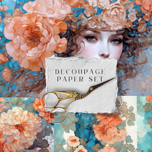 Vintage Romantisch Bloemstuk Portret Decoupage Pap Inpakpapier Vel