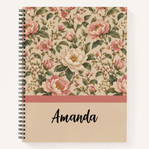 Vintage Romantisch Pioen & Rozen Tuin Patroon Notitieboek