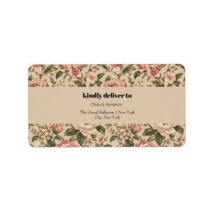 Vintage Romantisch Pioen & Rozen Tuinpatroon Etiket