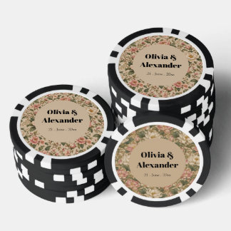 Vintage Romantisch Pioen & Rozen Tuinpatroon Poker Chips