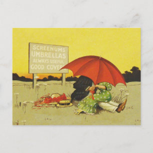 Vintage Romantisch Stel met Rode Paraplu Grappig Briefkaart