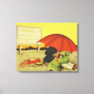 Vintage Romantisch Stel met Rode Paraplu Grappig Canvas Afdruk
