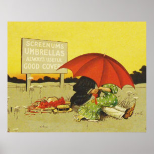 Vintage Romantisch Stel met Rode Paraplu Grappig Poster