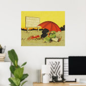Vintage Romantisch Stel met Rode Paraplu Grappig Poster (Thuiskantoor)