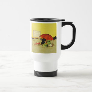 Vintage Romantisch Stel met Rode Paraplu Grappig Reisbeker