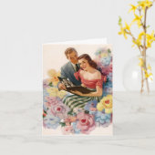 Vintage romantisch stel, verjaardag kaart (Gele Bloem)