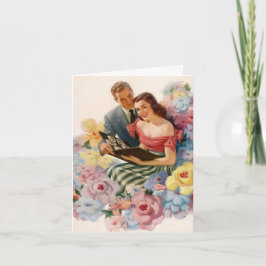 Vintage romantisch stel, verjaardag kaart