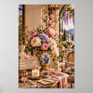 Vintage Romantische Bloem Italiaans Meer Muurkunst Poster