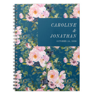 Vintage Romantische Bloemen Blauwe Trouw Notitieboek
