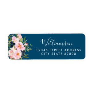 Vintage Romantische Bloemen in Blauwe Retouradres Etiket