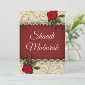Vintage romantische rode rozen Shaadi Mubarak kaar (Staand voorkant)