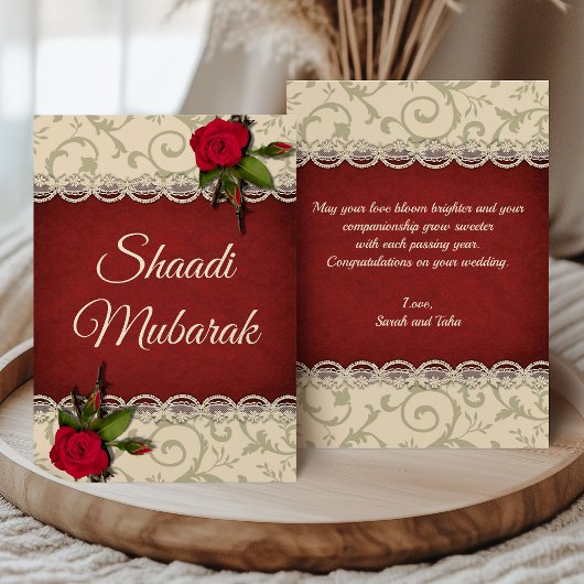 Vintage romantische rode rozen Shaadi Mubarak kaar