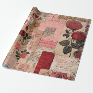 Vintage Romantische Roos Collage (1) Cadeaupapier