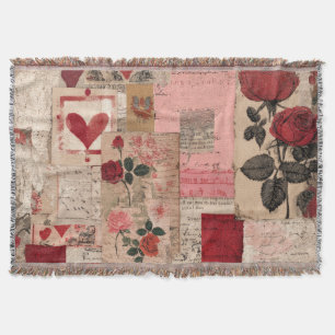 Vintage Romantische Roos Collage (1) Deken