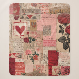 Vintage Romantische Roos Collage (1) Sherpa Deken