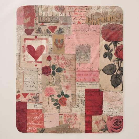 Vintage Romantische Roos Collage (1) Sherpa Deken (Voorkant)