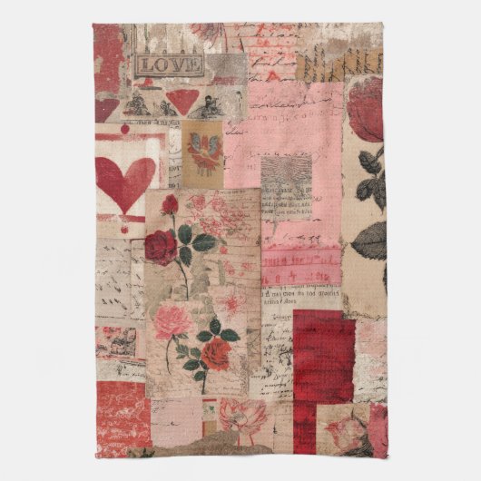 Vintage Romantische Roos Collage (1) Theedoek (Verticaal)