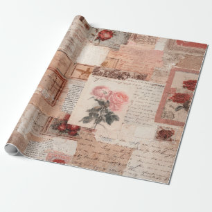Vintage Romantische Roos Collage (2) Cadeaupapier