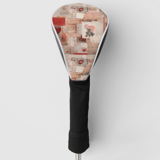 Vintage Romantische Roos Collage (2) Golfheadcover (Voorkant)