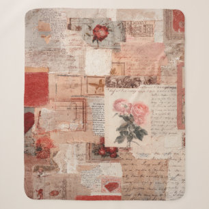 Vintage Romantische Roos Collage (2) Sherpa Deken