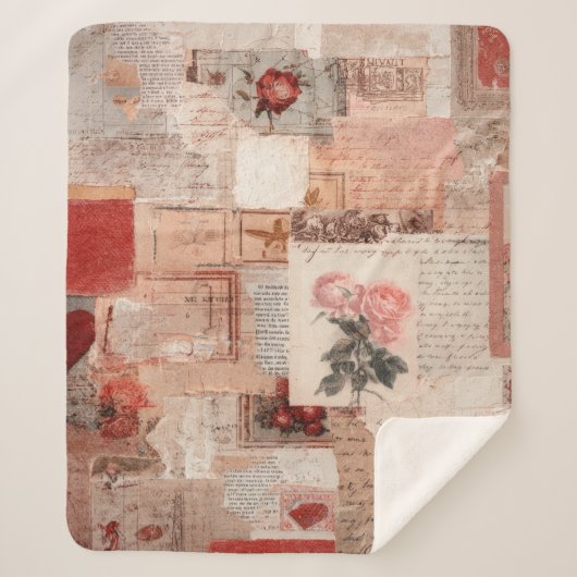 Vintage Romantische Roos Collage (2) Sherpa Deken (Voorkant)