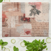 Vintage Romantische Roos Collage (2) Theedoek (Gevouwen)