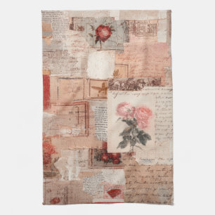 Vintage Romantische Roos Collage (2) Theedoek