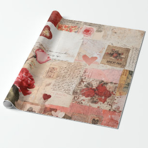 Vintage Romantische Roos Collage (3) Cadeaupapier