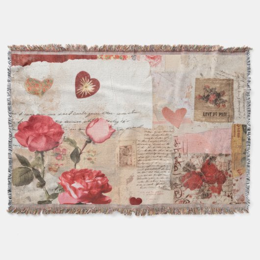 Vintage Romantische Roos Collage (3) Deken (Voorkant)