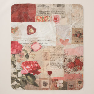 Vintage Romantische Roos Collage (3) Sherpa Deken