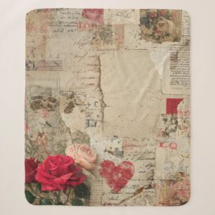 Vintage Romantische Roos Collage (4) Sherpa Deken