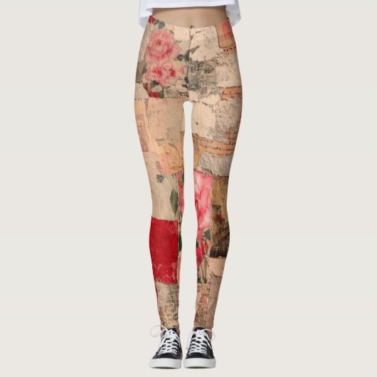 Vintage Romantische Roos Collage (5) Leggings (Voorkant)